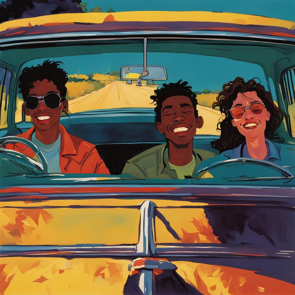 Teens' Road Trip in Americana Illustration Style