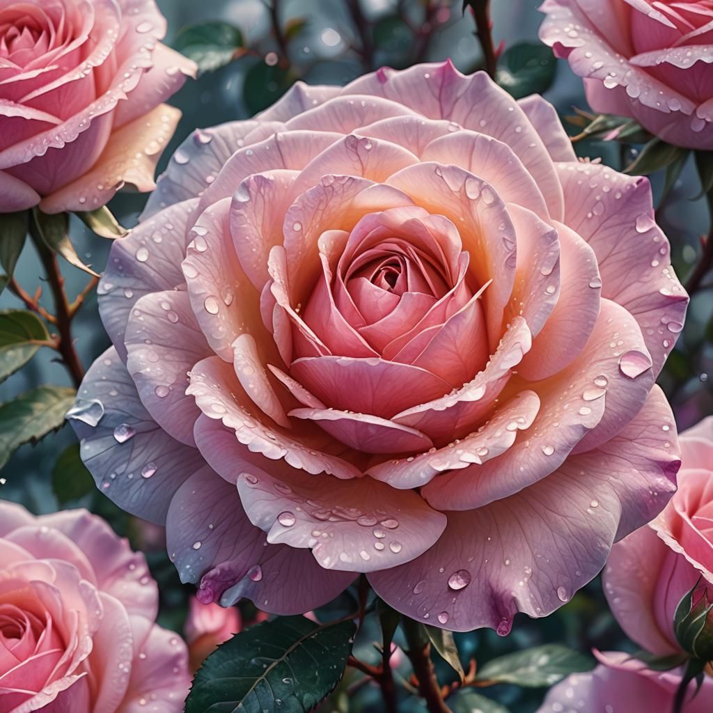 Surreal Pink Rose in Winter Wonderland Scene