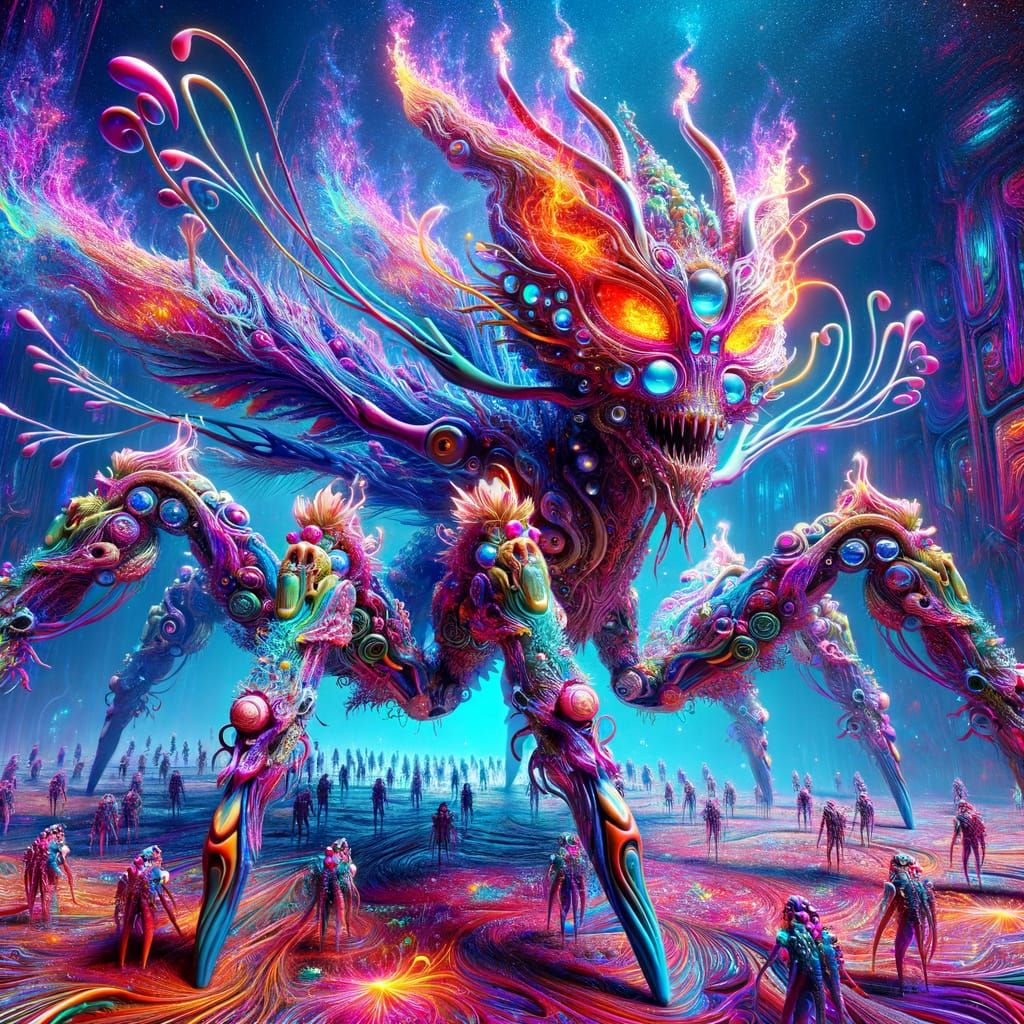 Psychedelic Alien Creature in a Molten Landscape