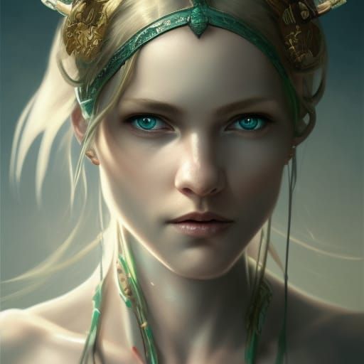 Viking Woman Portrait with Emerald Eyes
