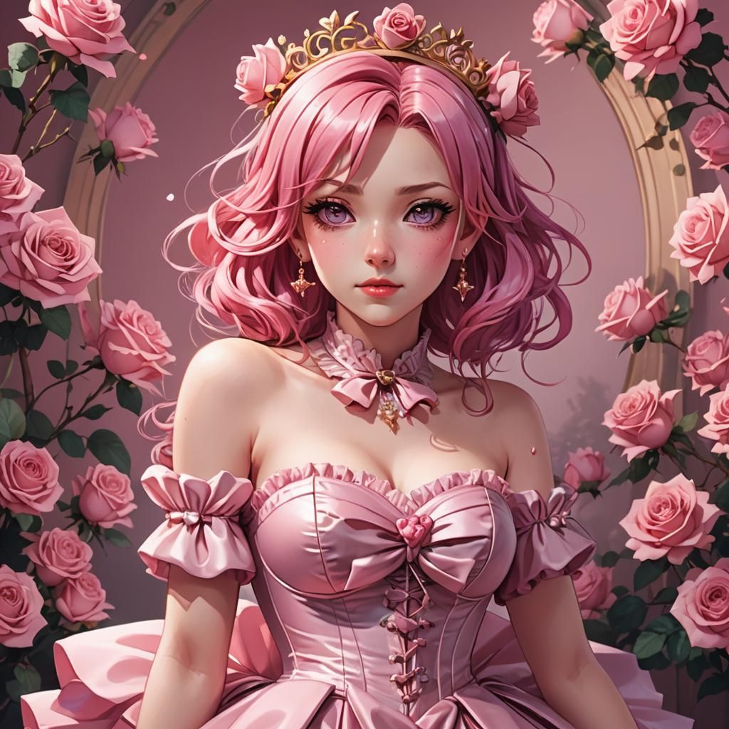 Anime Girl in Pink Corset Dress with Tiara