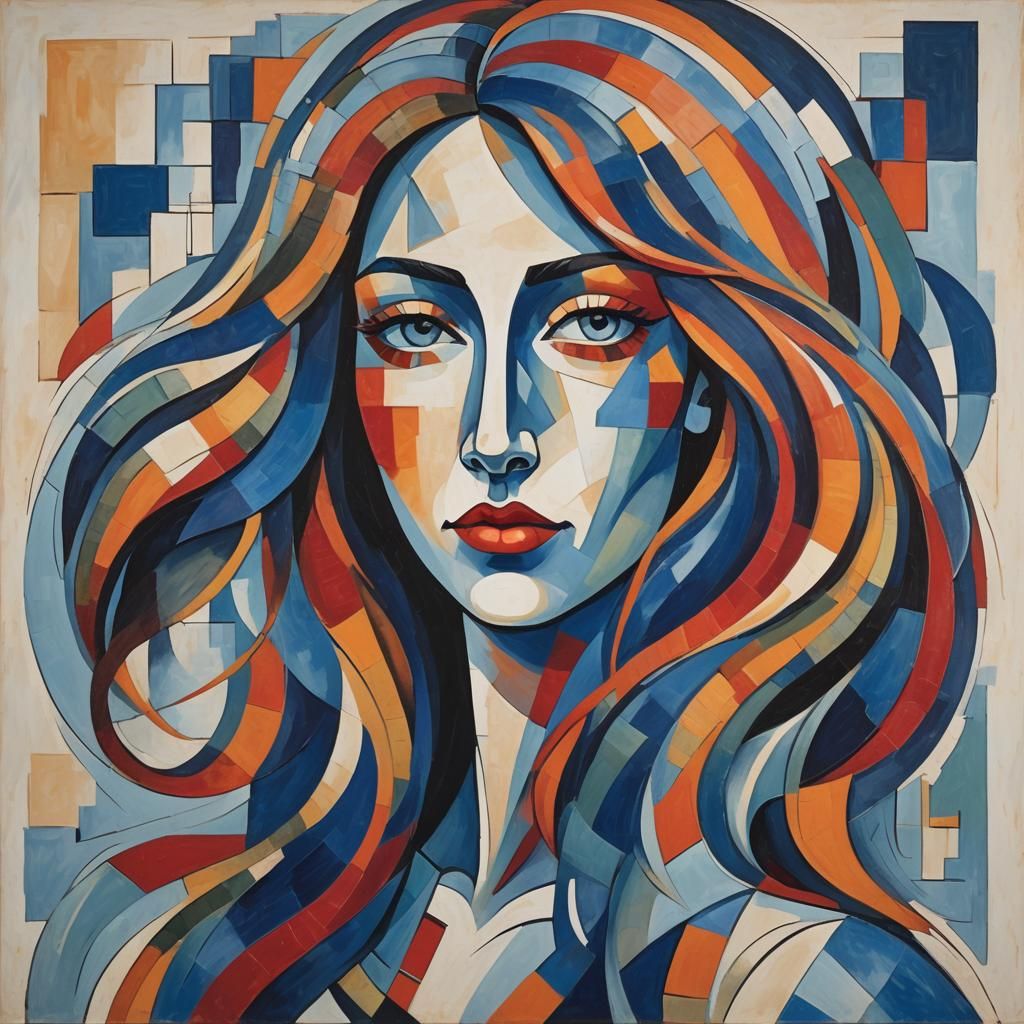 Cubist Woman's Figure in Vibrant Colors