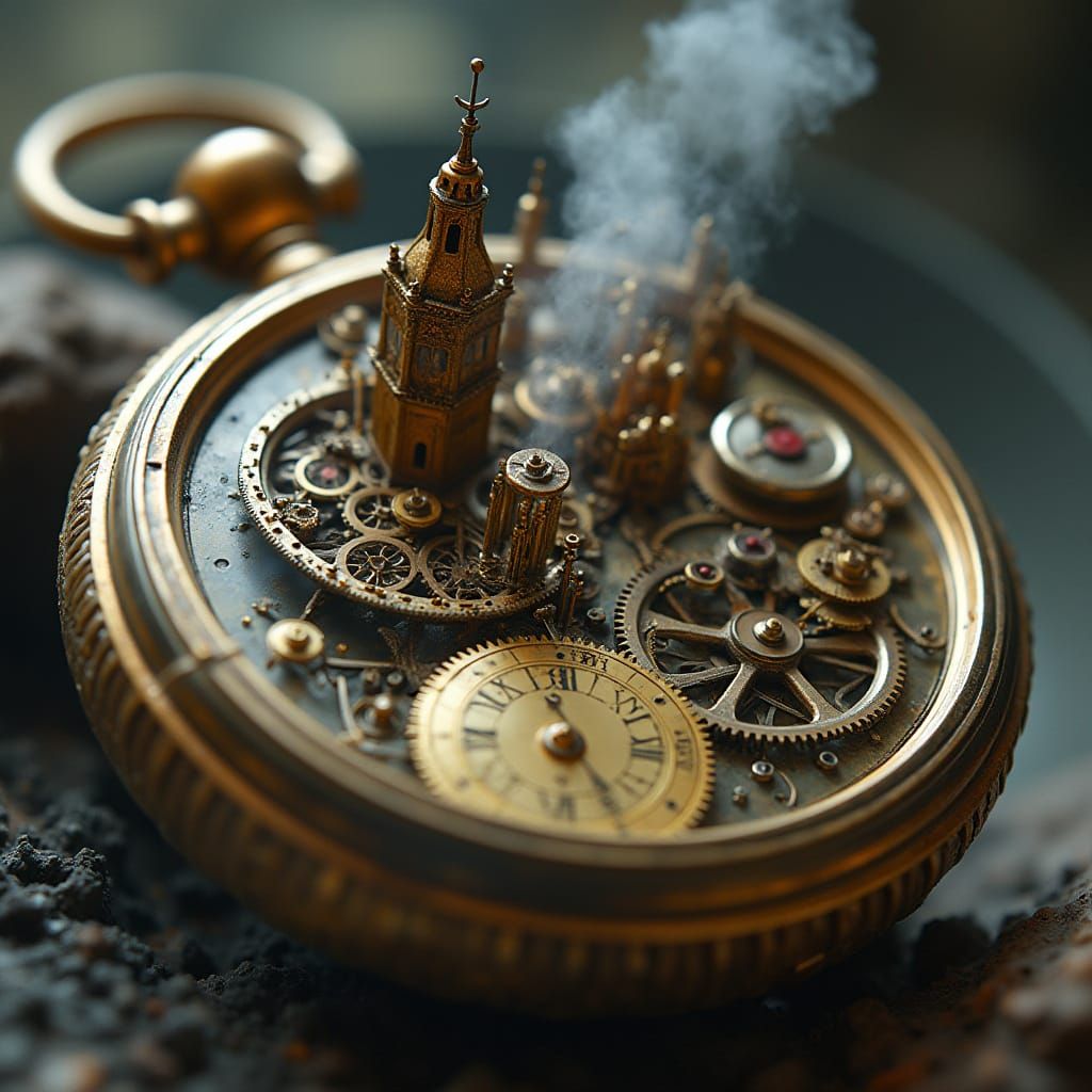 Steampunk City Inside Pocket Watch, Detailed Photorealistic ...