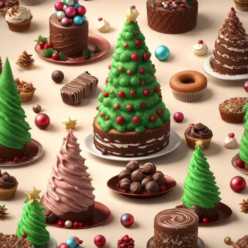 Sweet Christmas Tree Made of Candy and Cakes