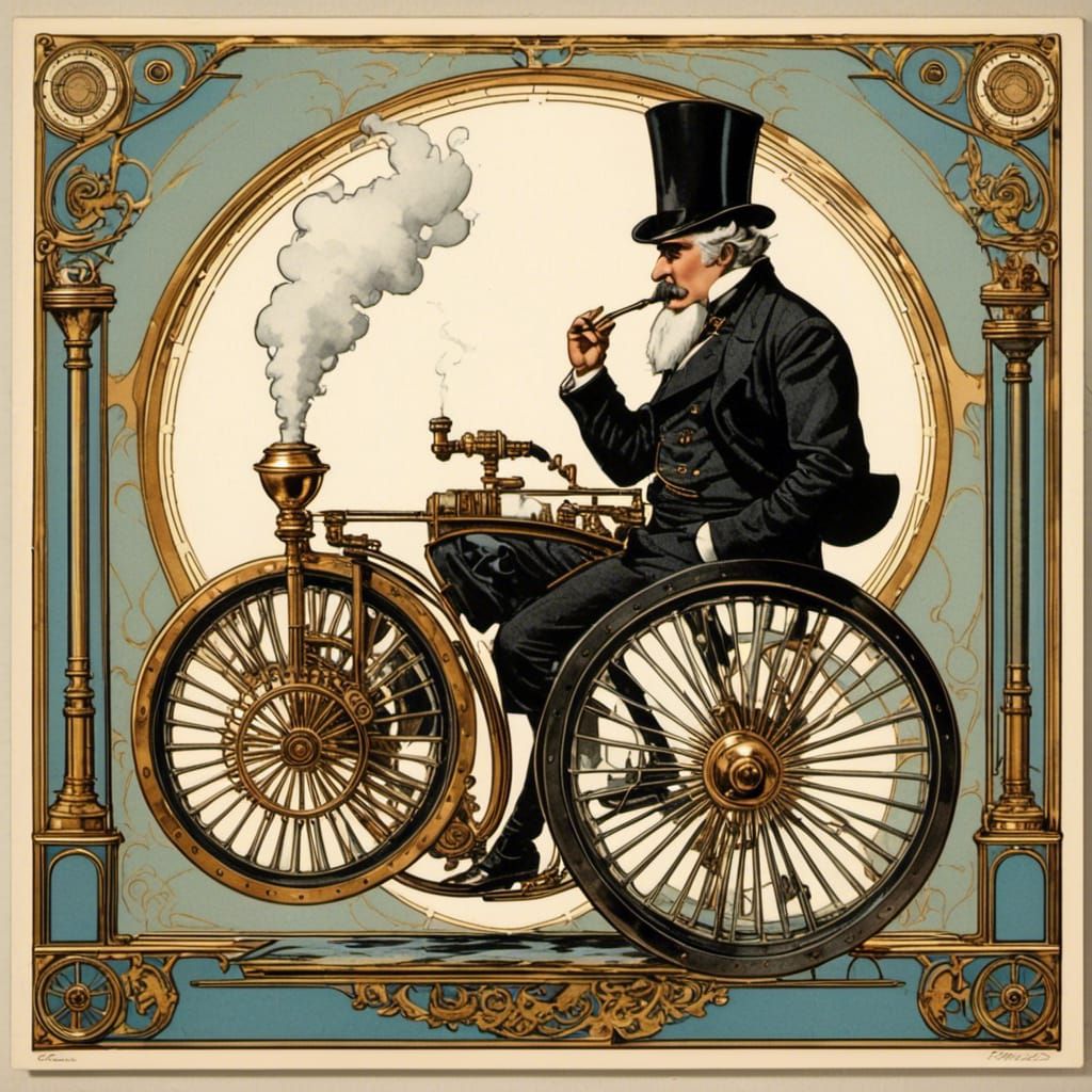 Steampunk Bicycle Rider in Wiener Werkstatte Style