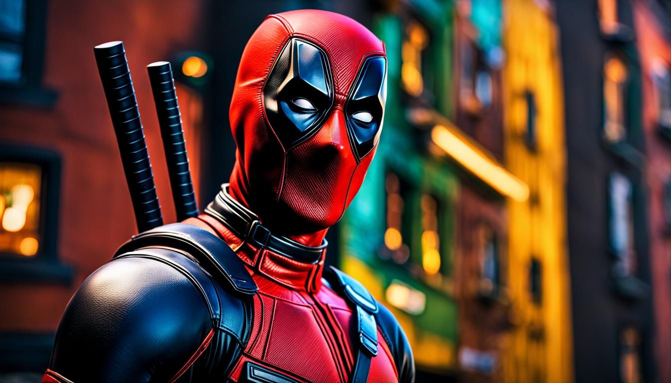 Deadpool Falling: Klimt-Inspired Action Painting in 8K