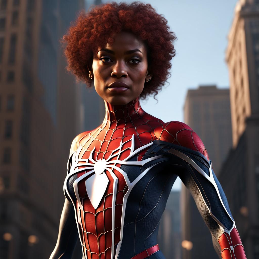 Hyperrealistic Spider-Man as Black Woman: Detailed Art