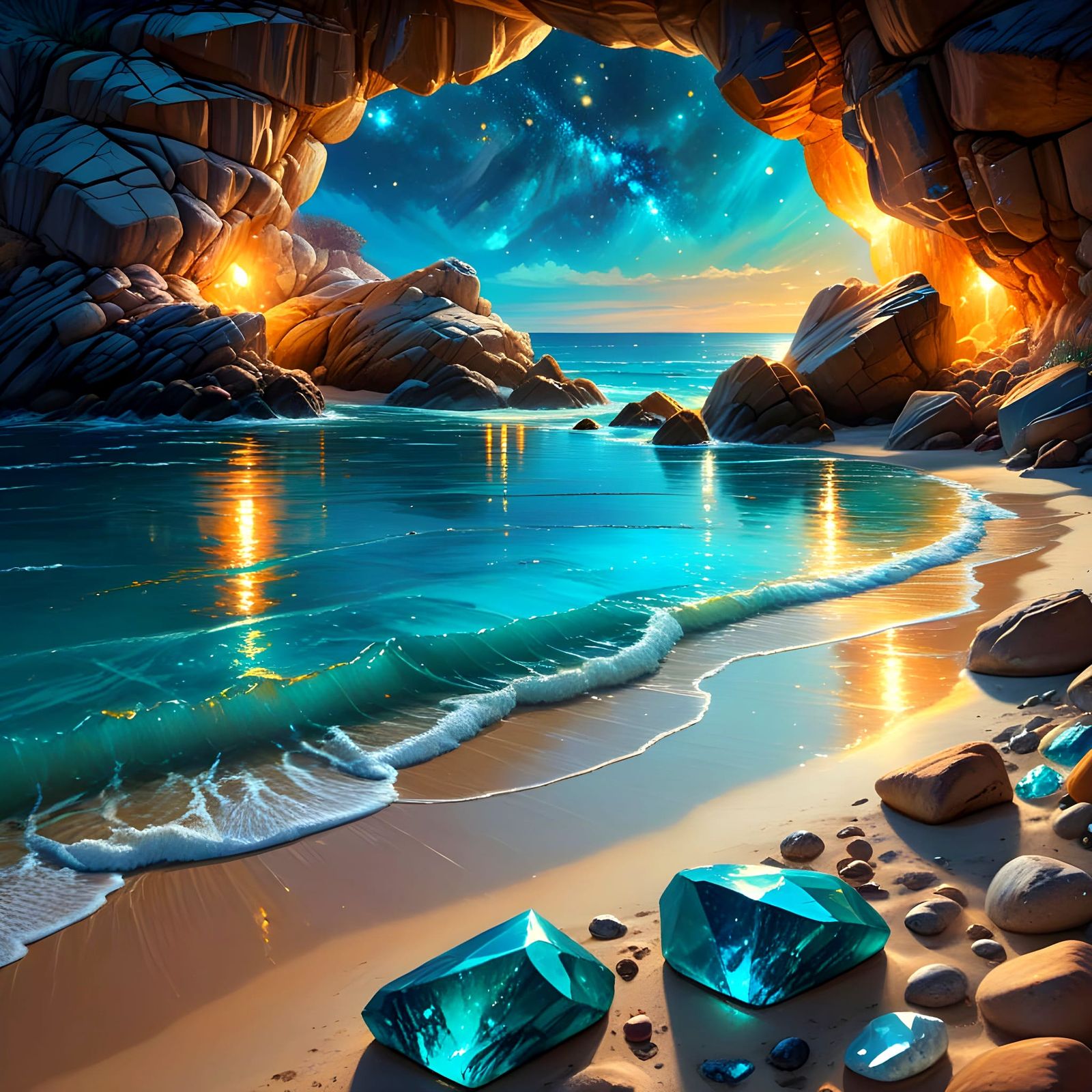 Glowing Turquoise Alcove Beach at Night