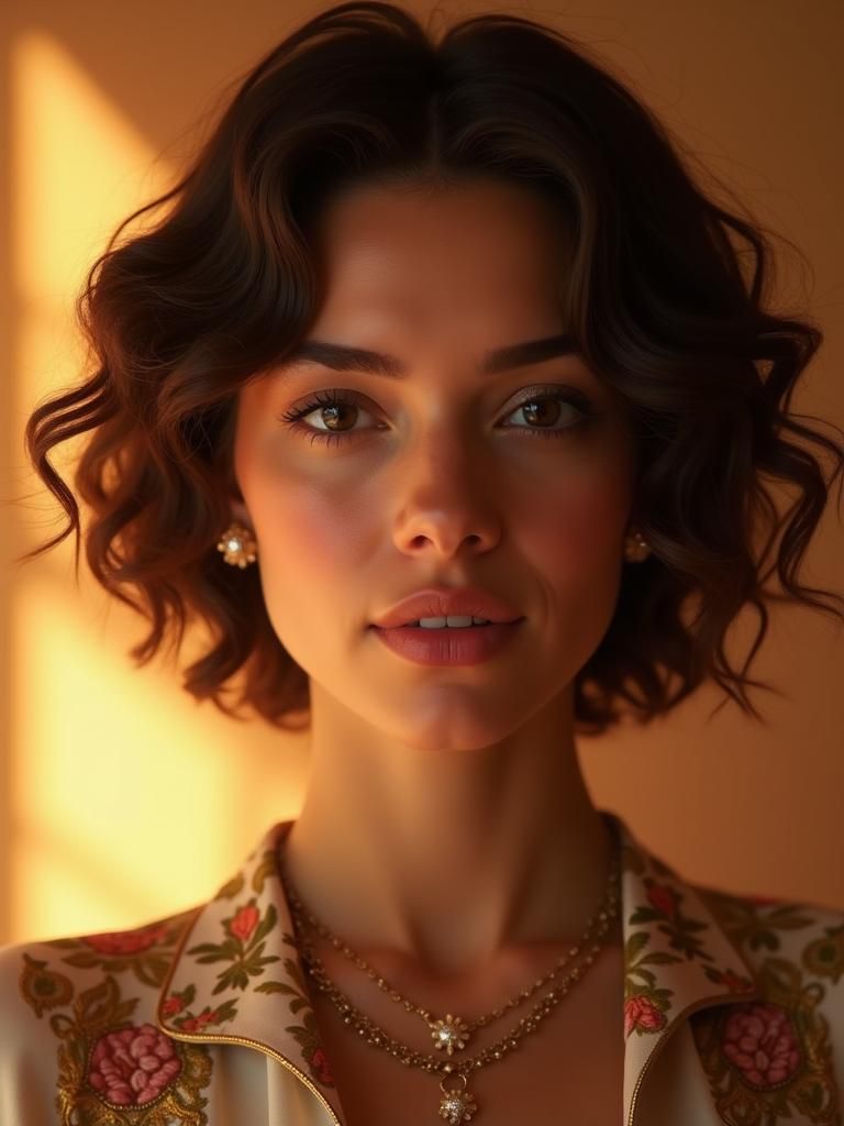 Latin Woman Portrait in Golden Light, Cinematic Style
