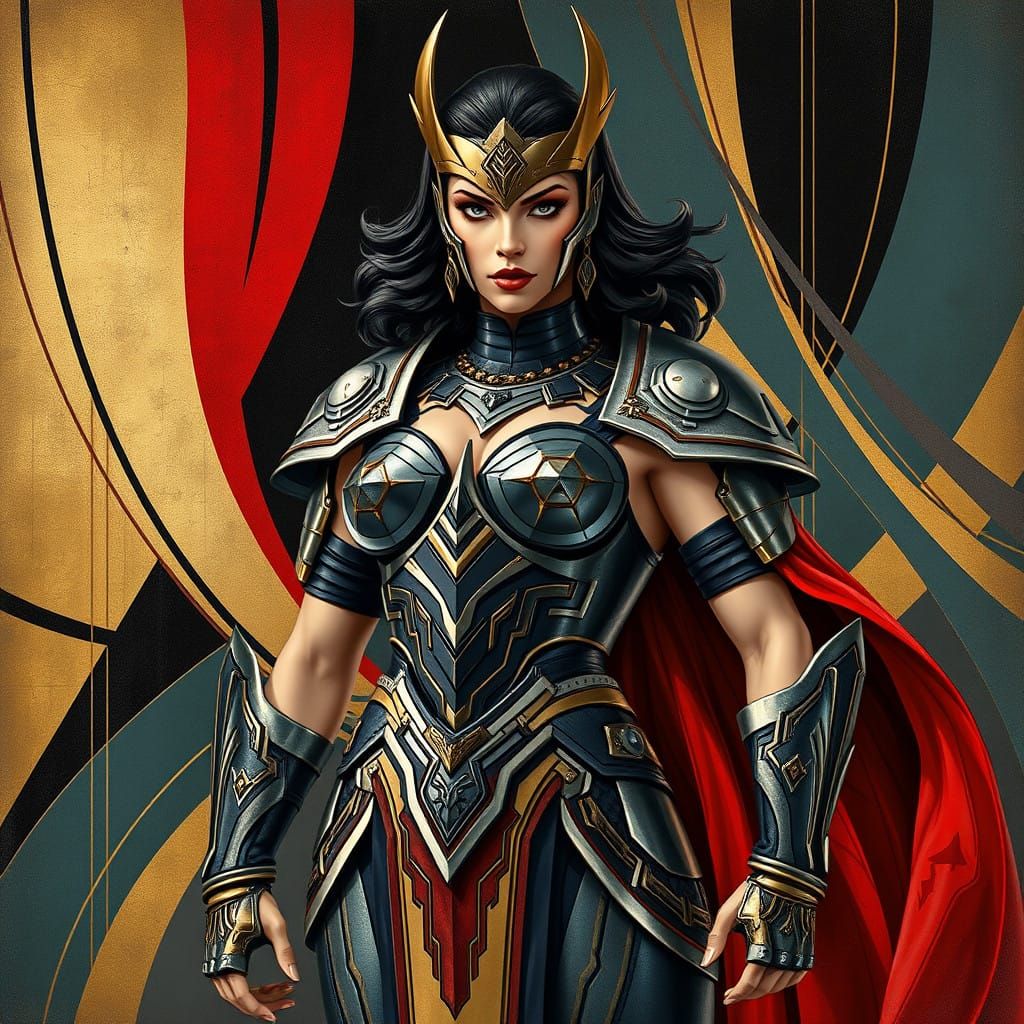 Powerful Warrioress in Art Deco Armor