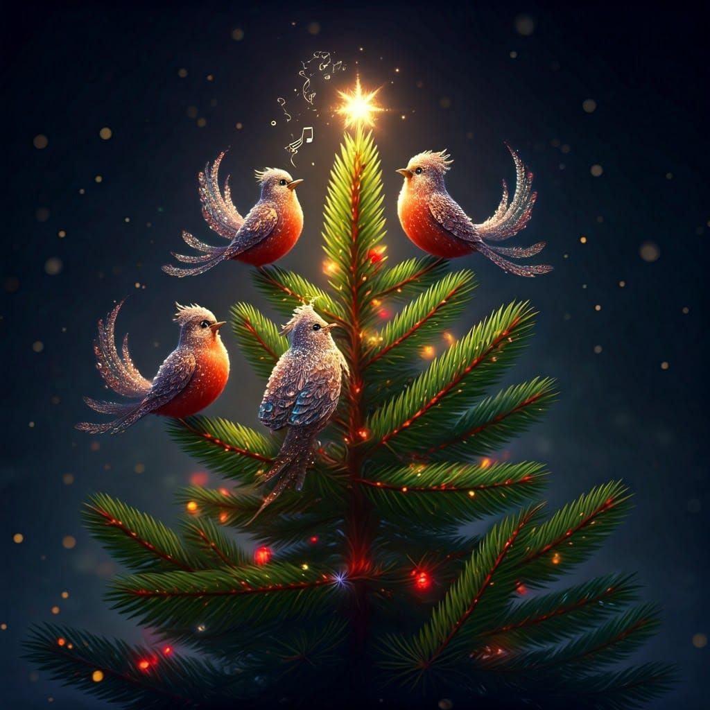 Jubilant Christmas Tree Dances with Magical Birds in a Vibra...