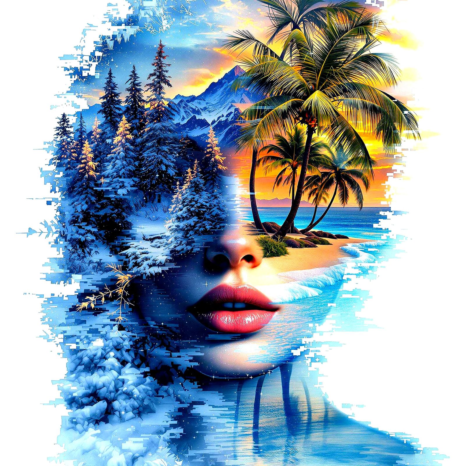 Ethereal Yin Yang Portrait in Hyperdetailed Split Face Colla...