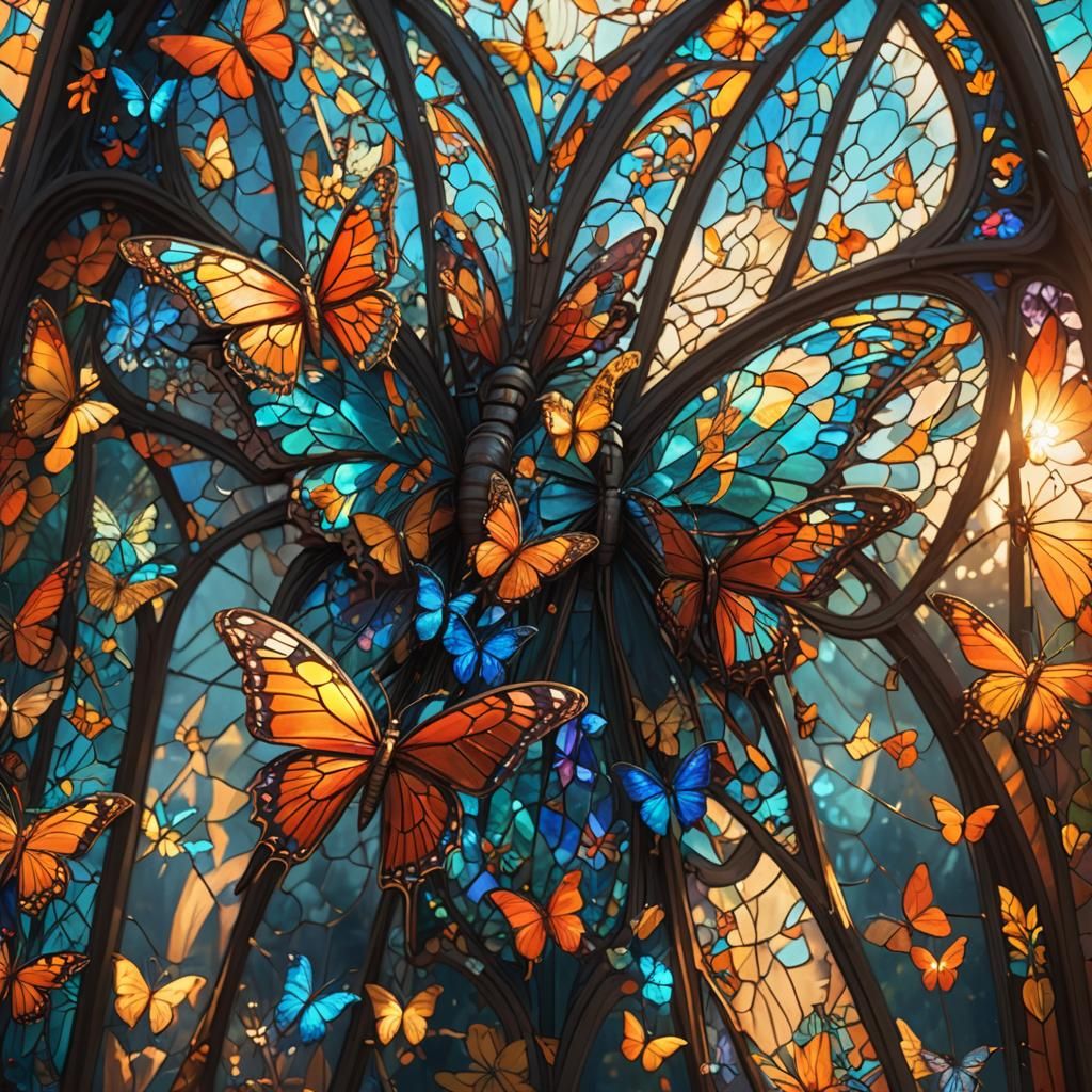 Butterfly with Stained Glass Wings in Sunlight
