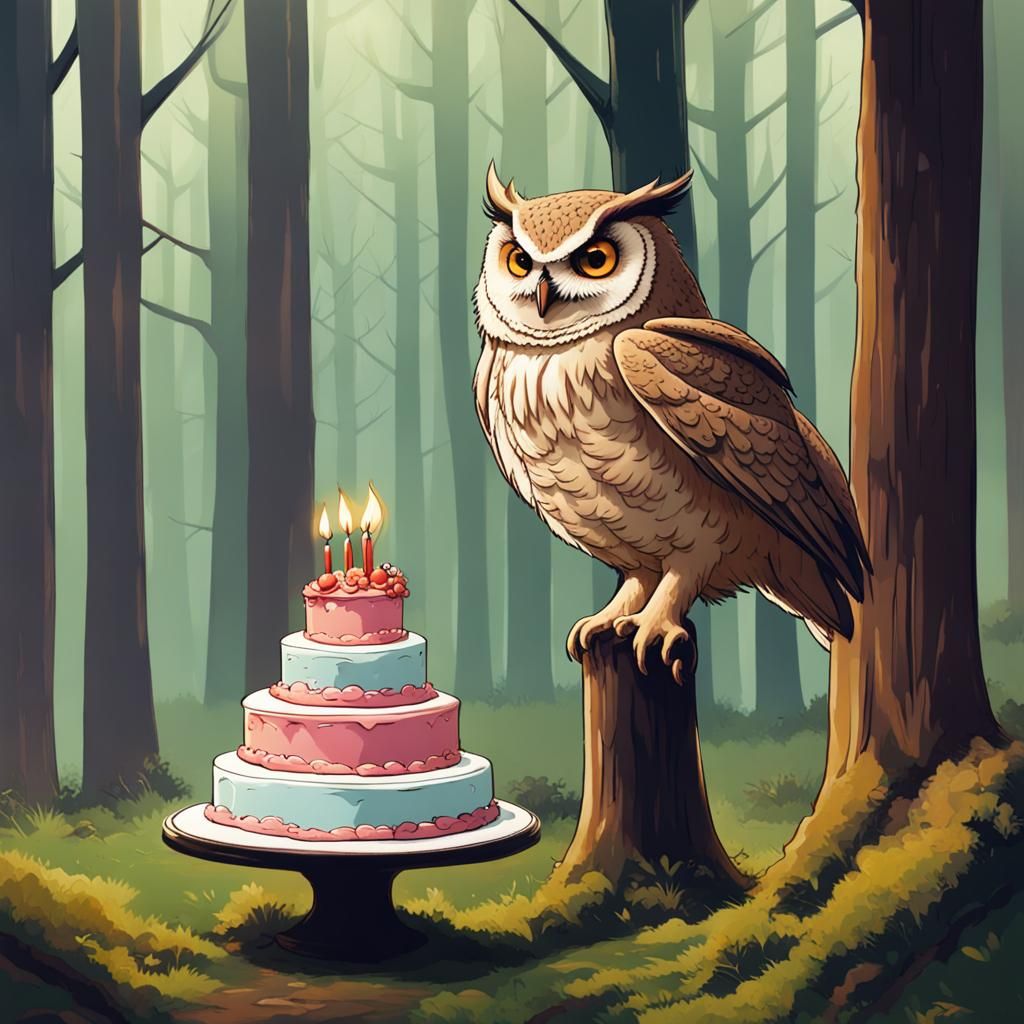 The Owl Emperor Celebrates with Cake