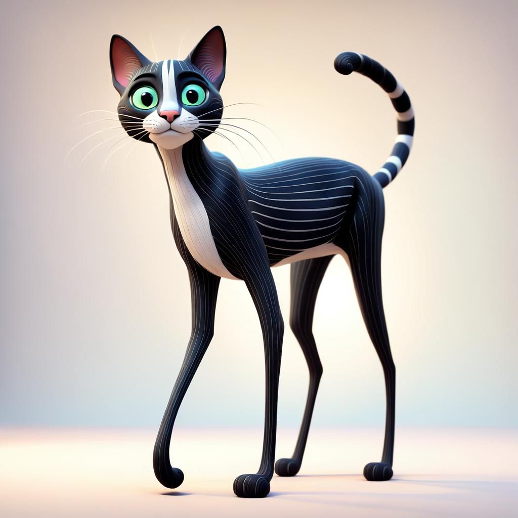 Long-Legged Cat in Whimsical Folk Art Style