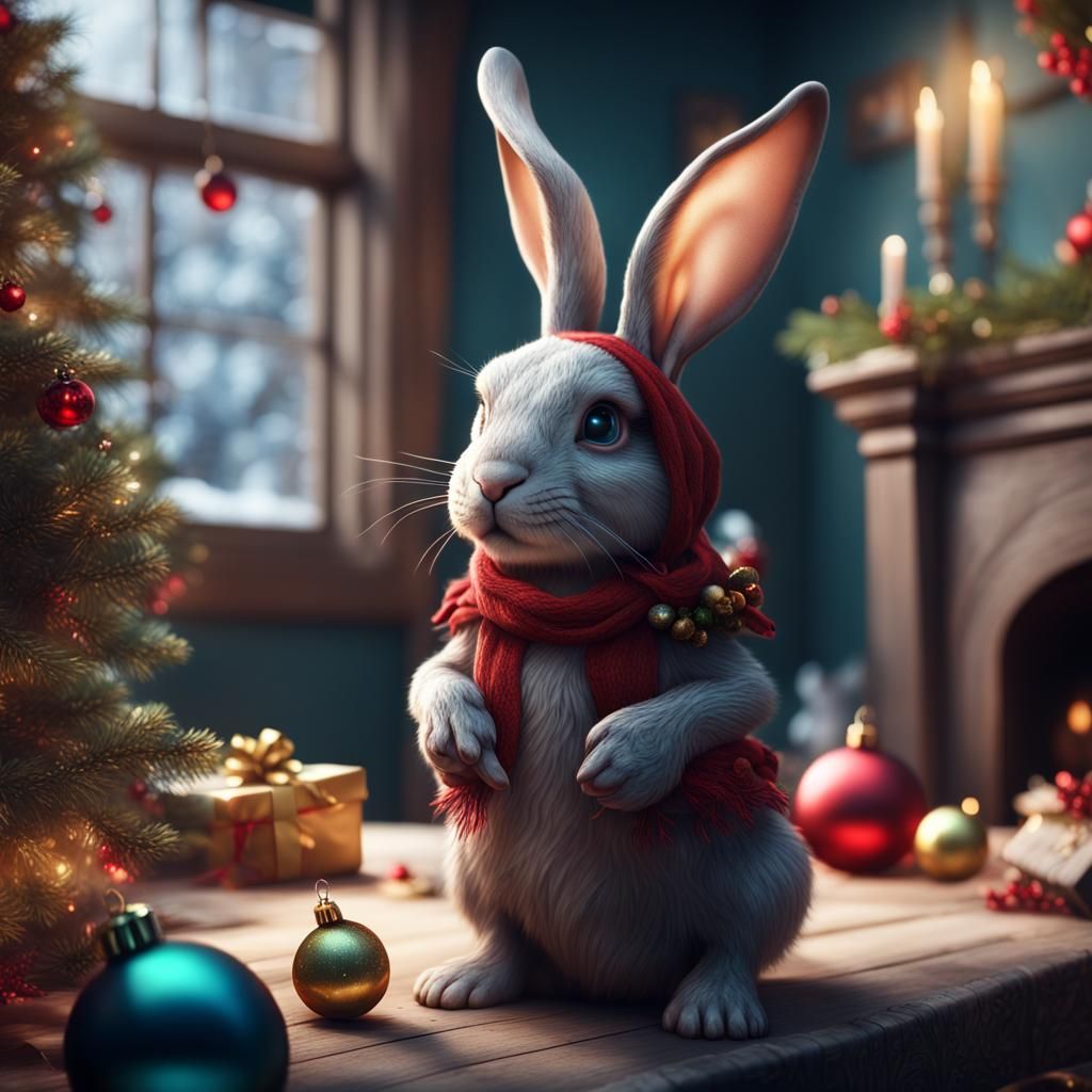 Fantastical Christmas Bunny Detailed Matte Painting