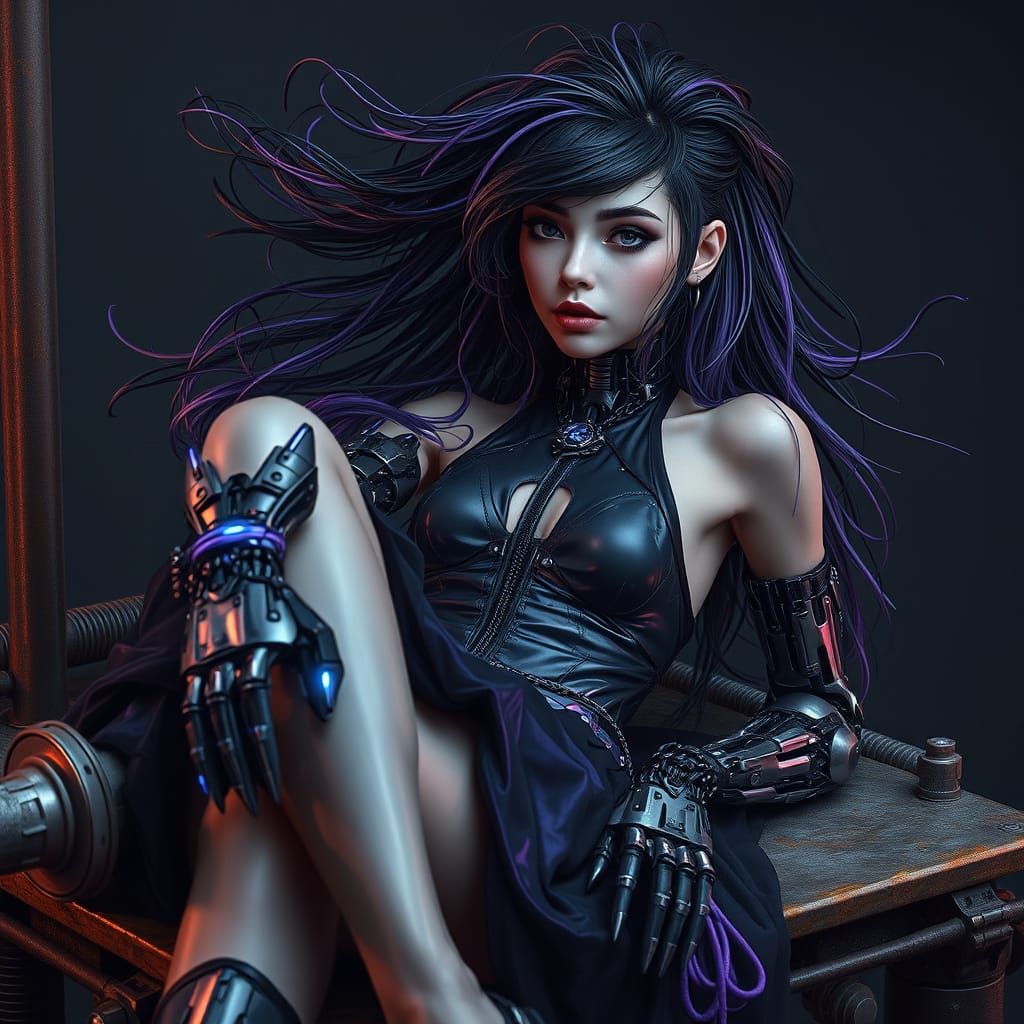 Cyberpunk Android Portrait with Intricate Cybernetic Limbs