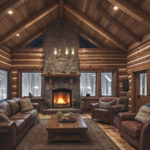 Cozy Cabin Scene with Dancing Couple