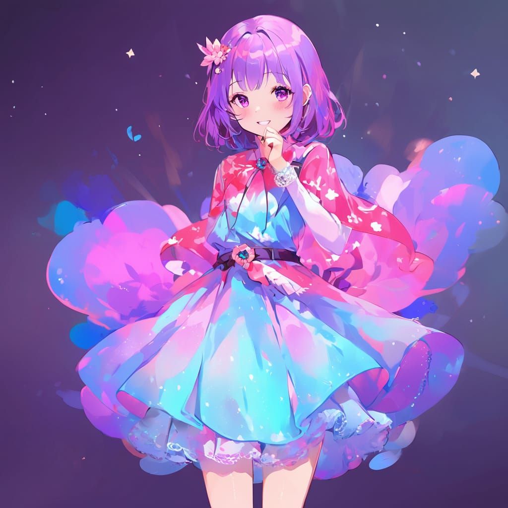 Anime Woman in Aquarelle Painting with Galaxy Details