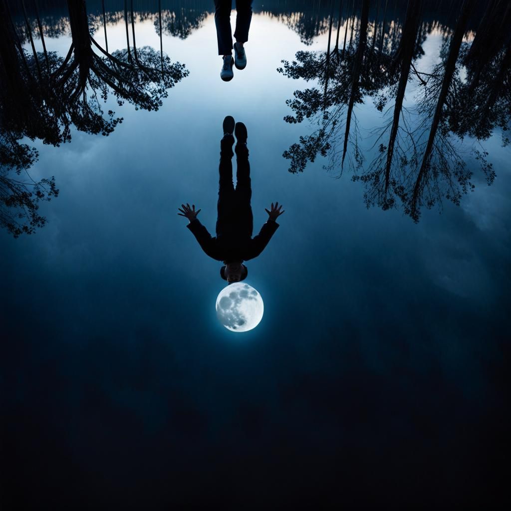 Surreal Reflection: Falling Towards the Moon