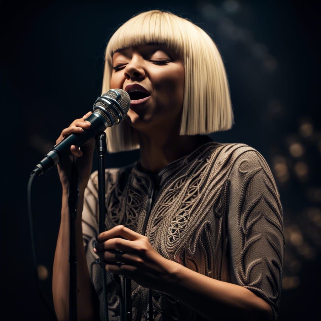 Hyperrealistic Image of Sia Singing with Eyes Closed
