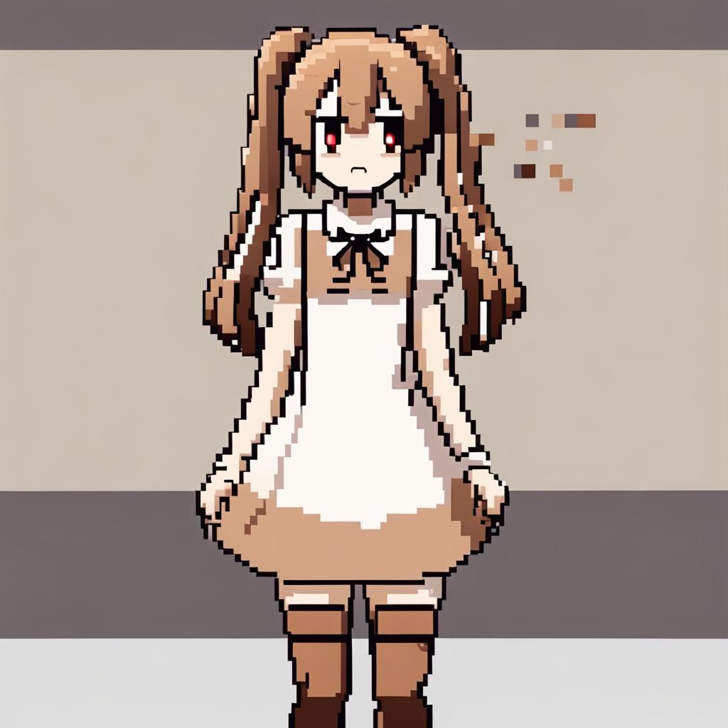 Pixel Art Girl with Dog Features in Anime Style
