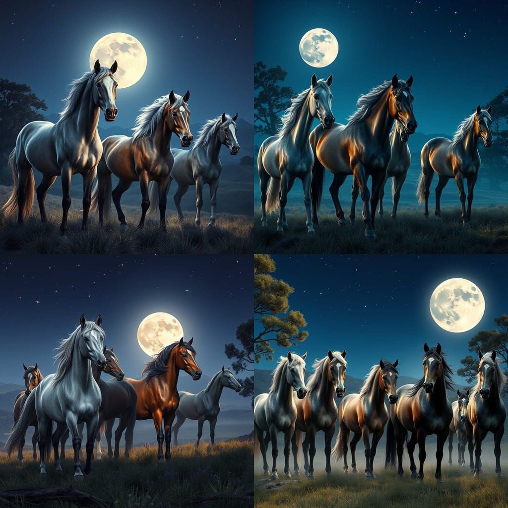 Wild Horses Under the Radiant Full Moon