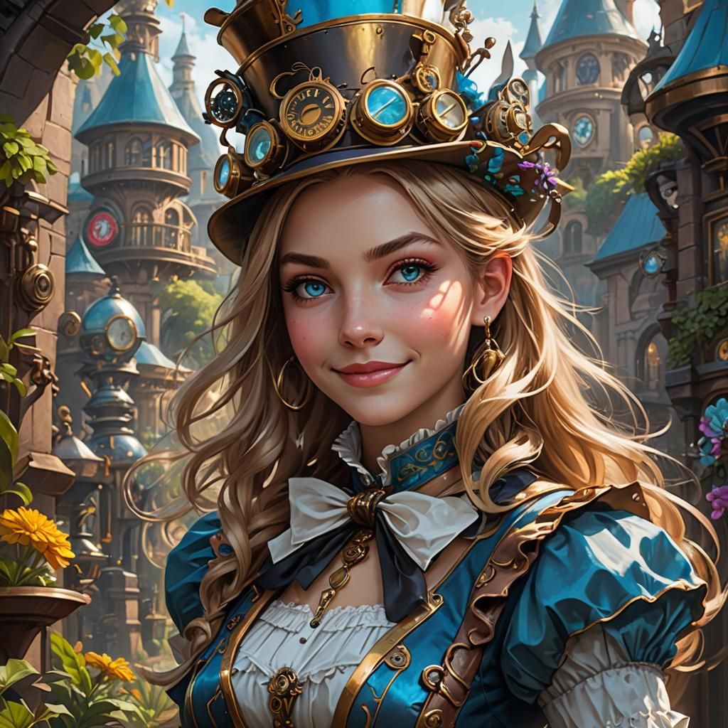 Steampunk Alice in Wonderland Portrait in 8K