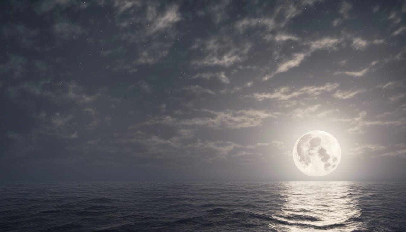 Dramatic Full Moon Rising Over the Sea