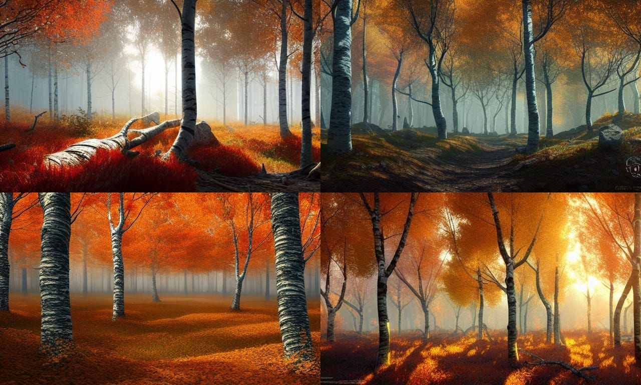 Sunlit Autumnal Birch Forest Concept Art