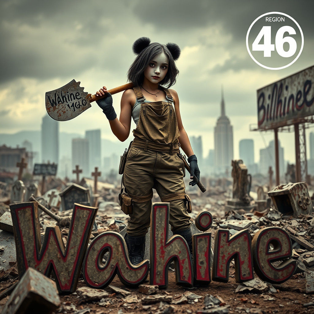 Panda Warrior in Ruined Cityscape