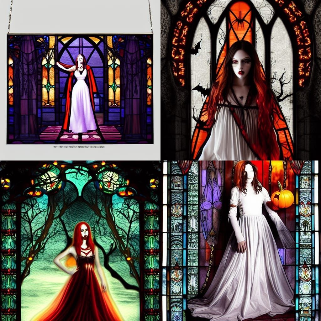 Stained Glass Halloween horror musterious girl white dress blood scary