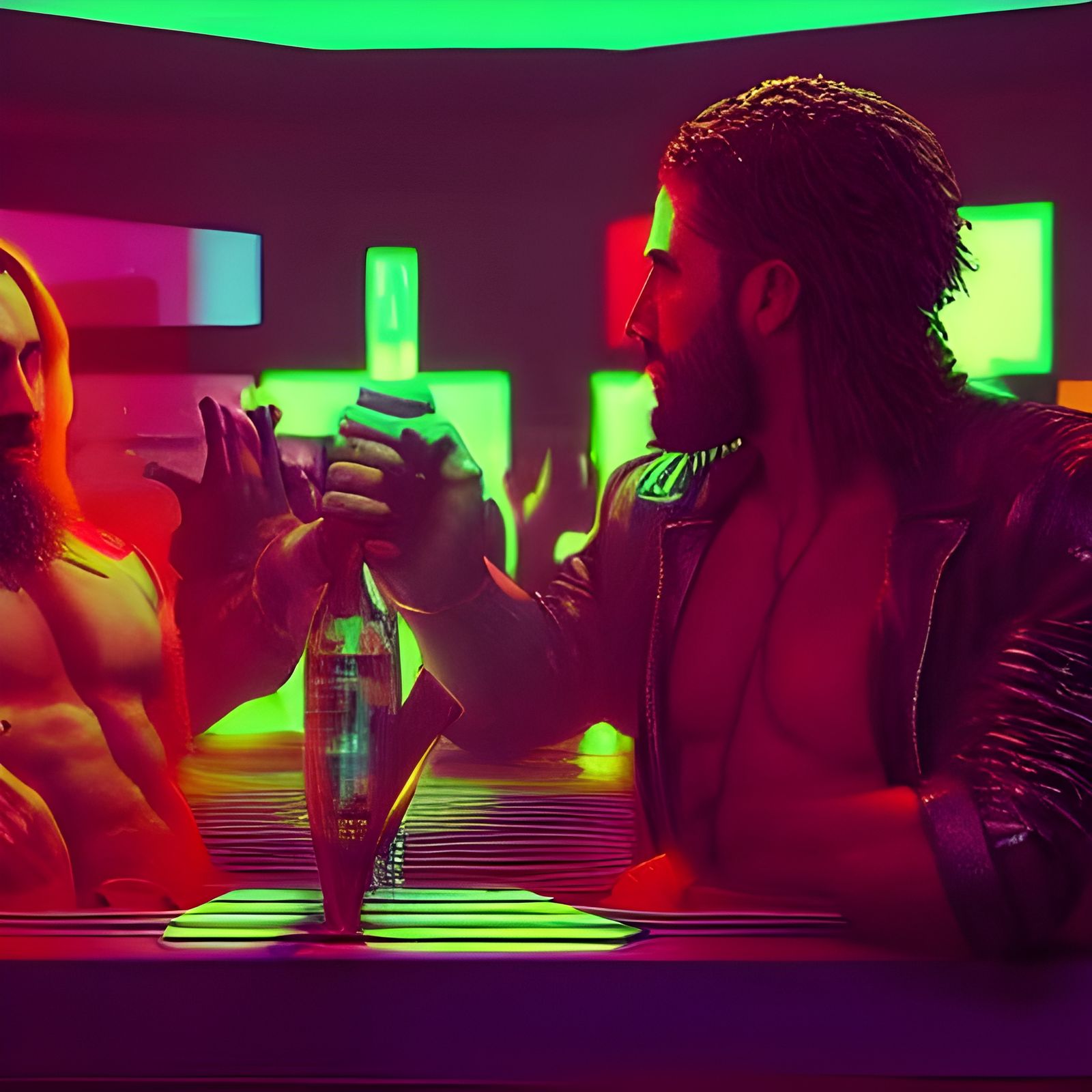 Jesus and Judas in Cyberpunk Gay Bar