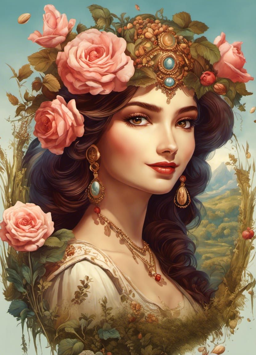 Mystical European Girl in Vintage Illustration Style