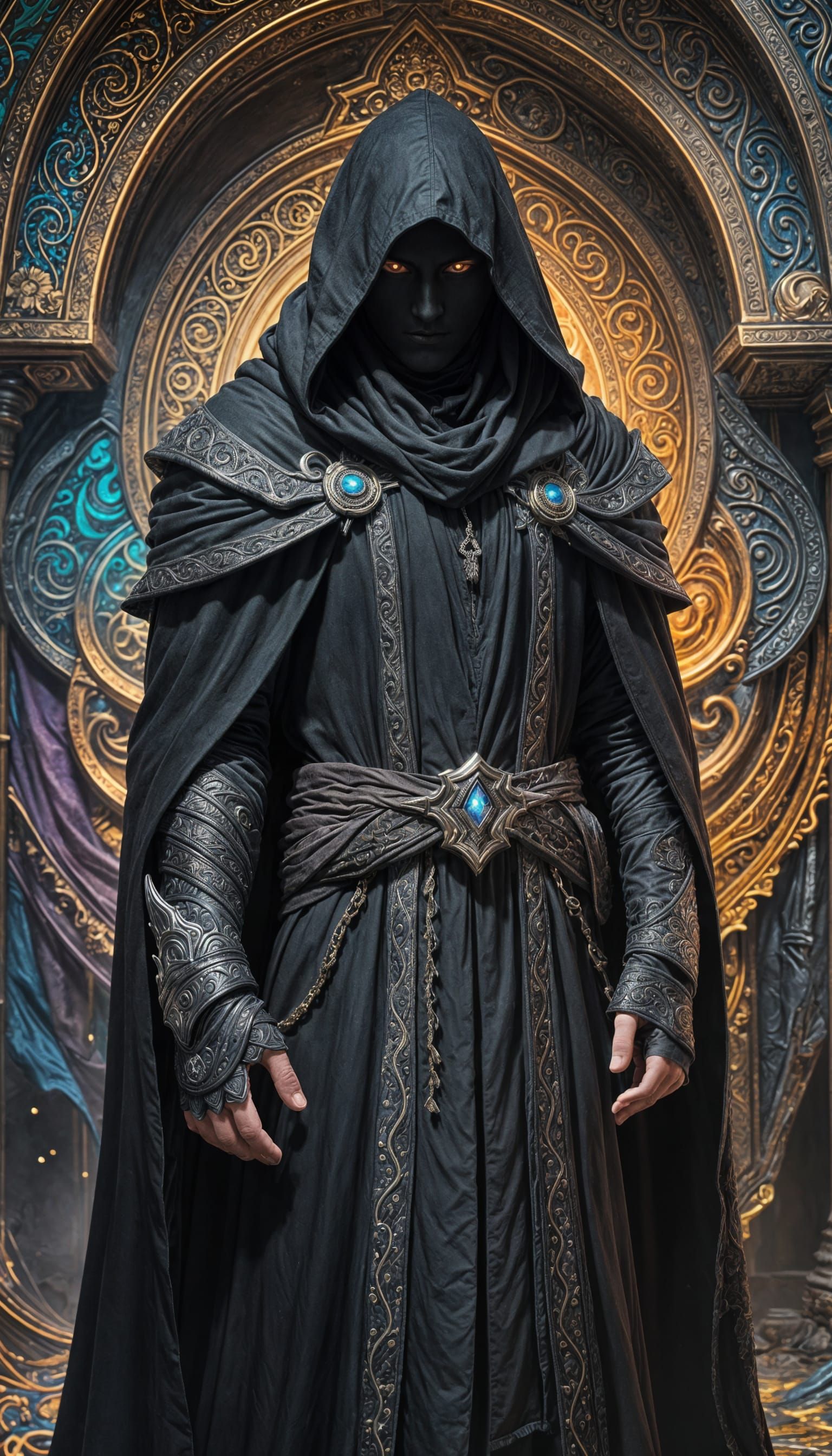 Mysterious Faceless Figure in Black Cloak