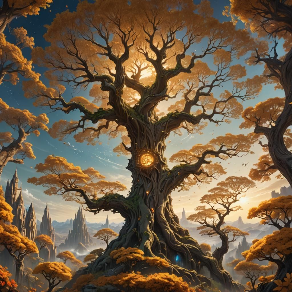 Majestic World Tree Illuminates Fantasy Landscape Art