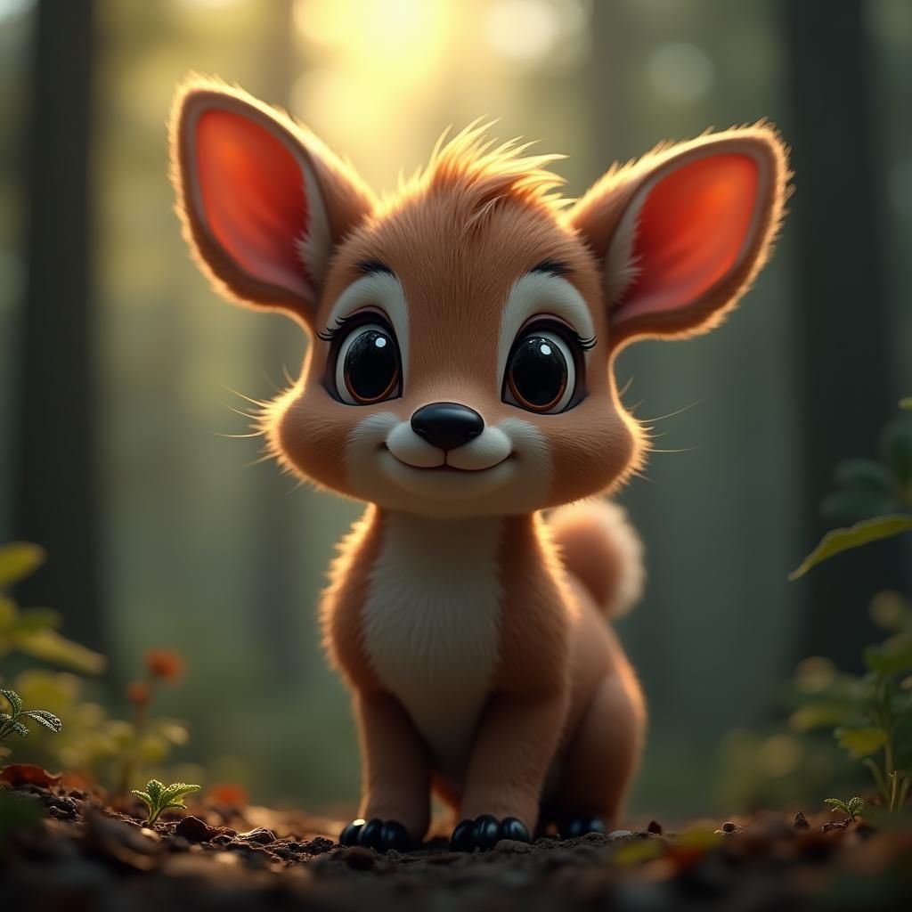 Adorable Creature Portrait in Forest, Moody Lighting
