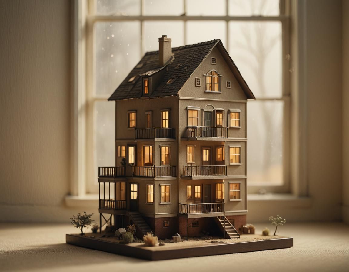 Dollhouse in Empty Room: Dreamlike Macro Photography