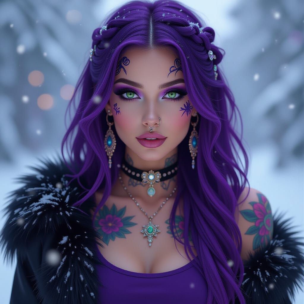 Gothic Fantasy Woman with Purple Hair and Piercings