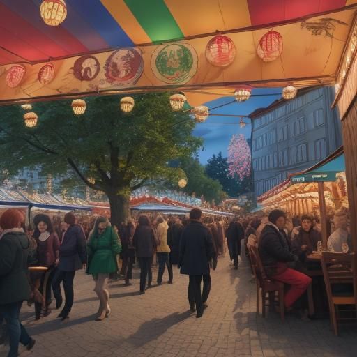 Joyful Oktoberfest Crowd in Vibrant Anime Style
