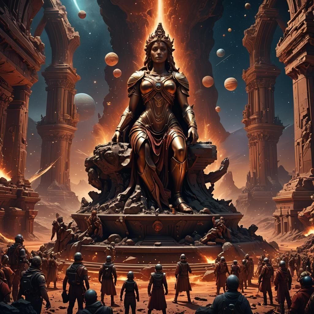 Martian Civilization with Exploding Jupiter, Dark Fantasy Ar...