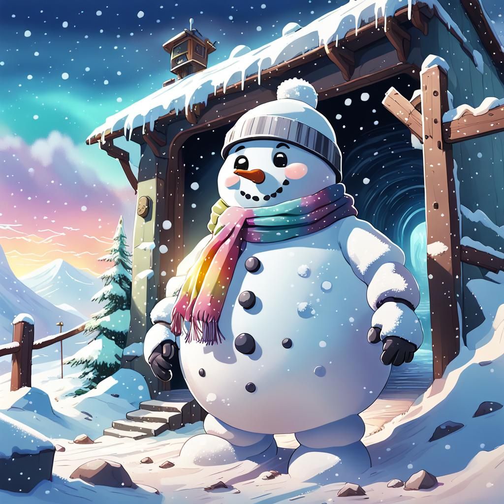 Anime Snowman Poses near Mine Entrance
