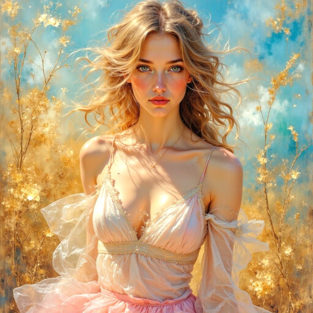 Blonde Dancer in Light-Filled Dreamscape Oil Painting