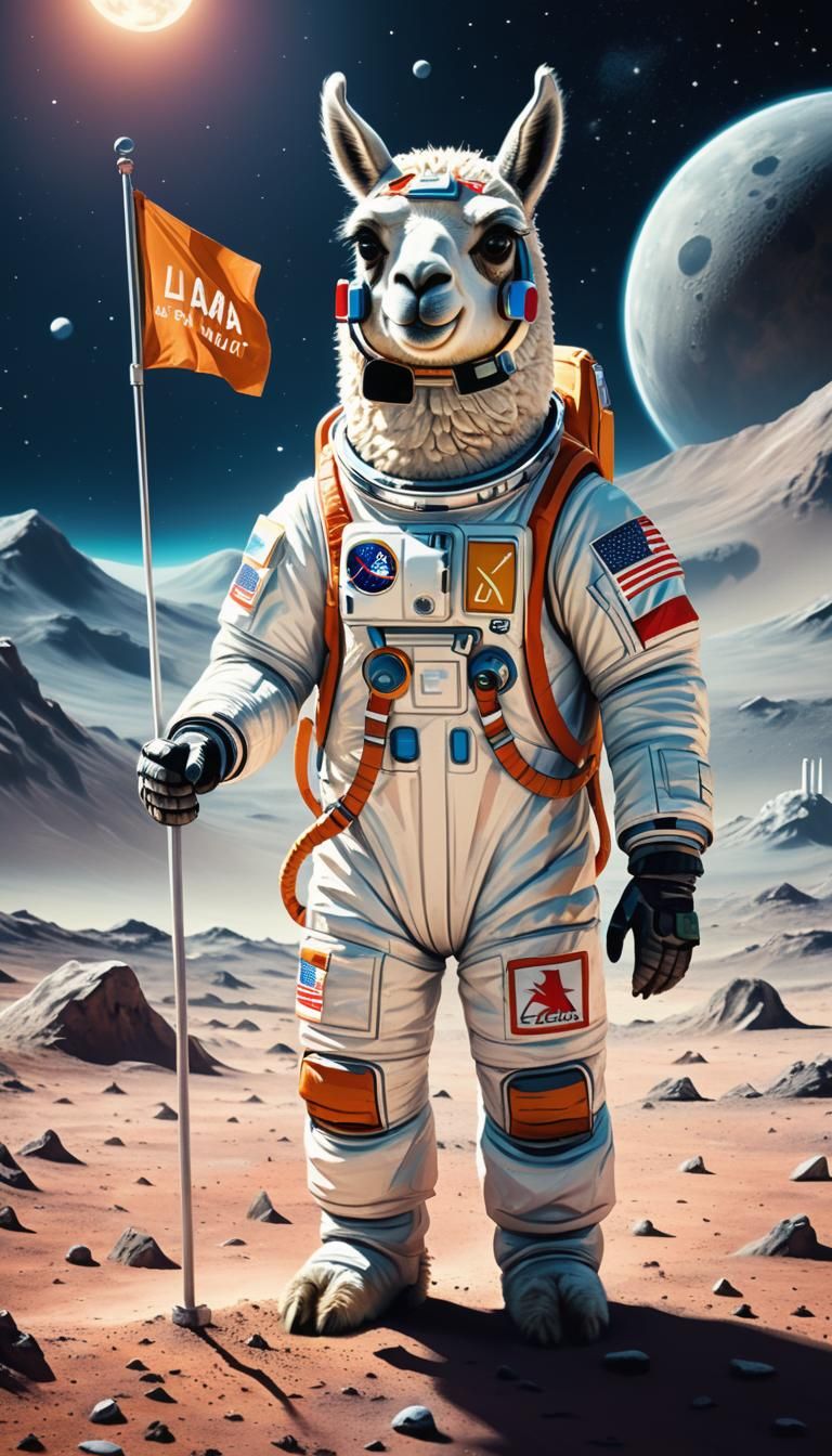 Llama Astronaut on the Moon in Sci-Fi Style