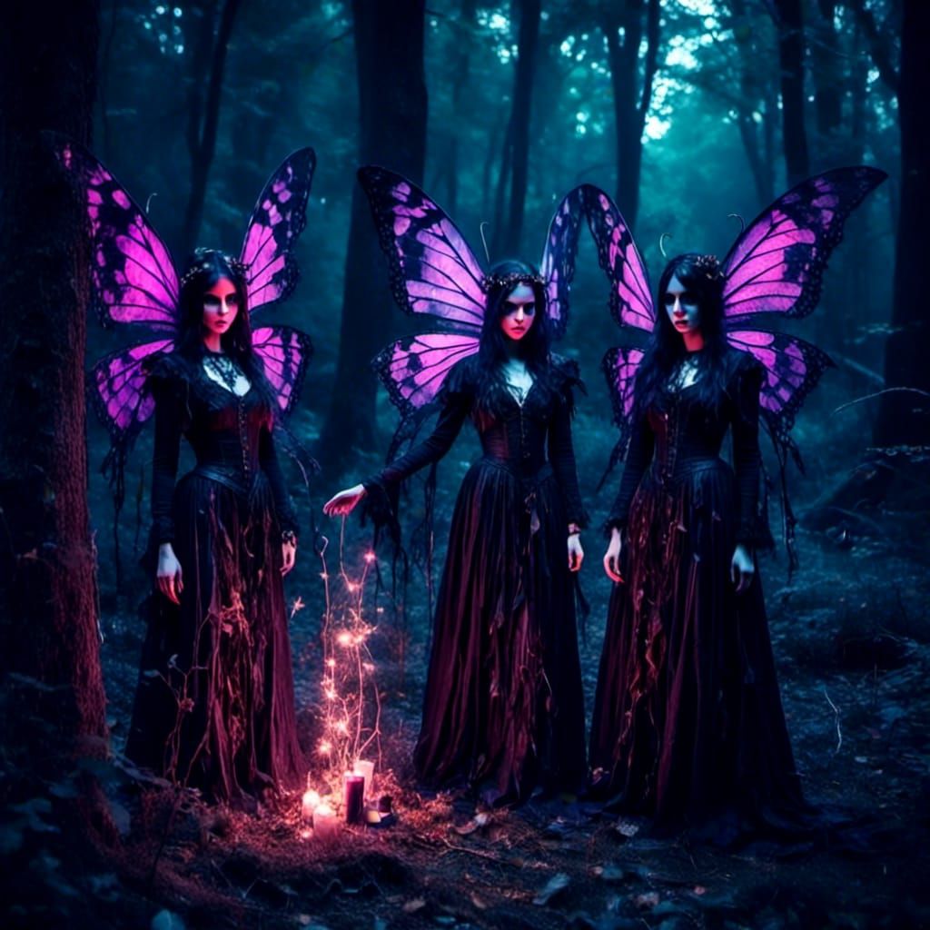Dark Angels and Fairies Party in Forest