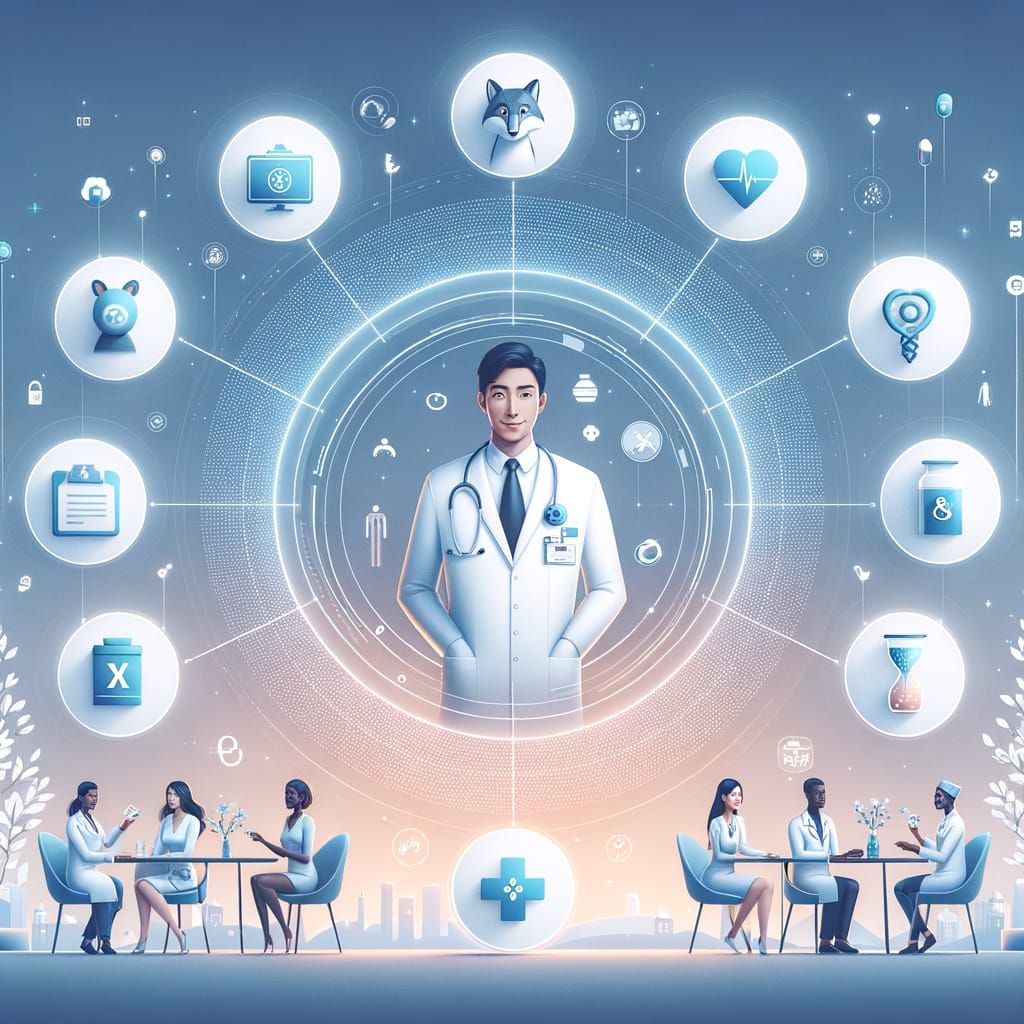 Modern Health-Tech Banner with Diverse Healthcare Icons