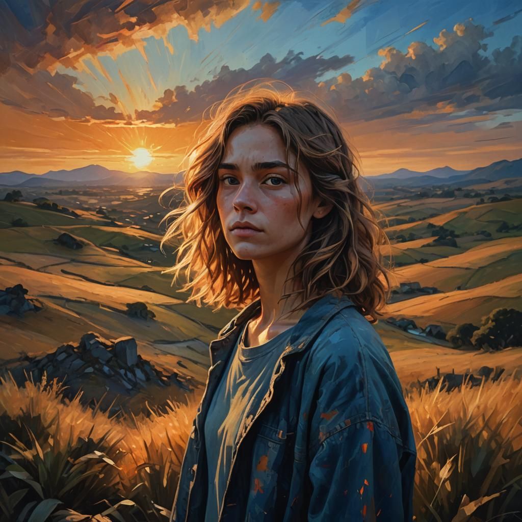 Dramatic Sunset Portrait as Social Realism Digital Art