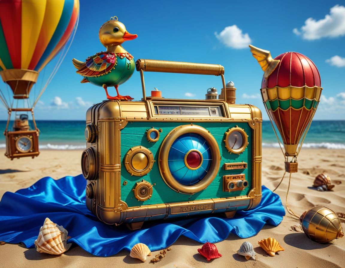 Steampunk Boombox on Beach Vacation in 3D