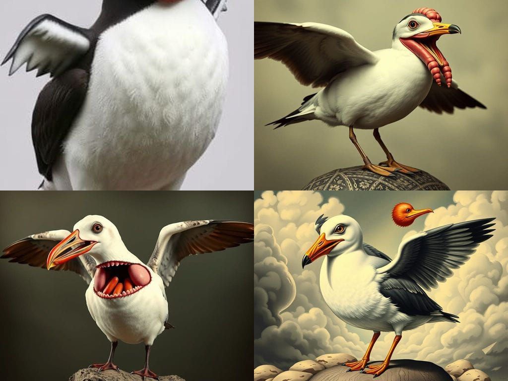 Grotesque 1940s-Style Abomination Born from Seagull and Puff...