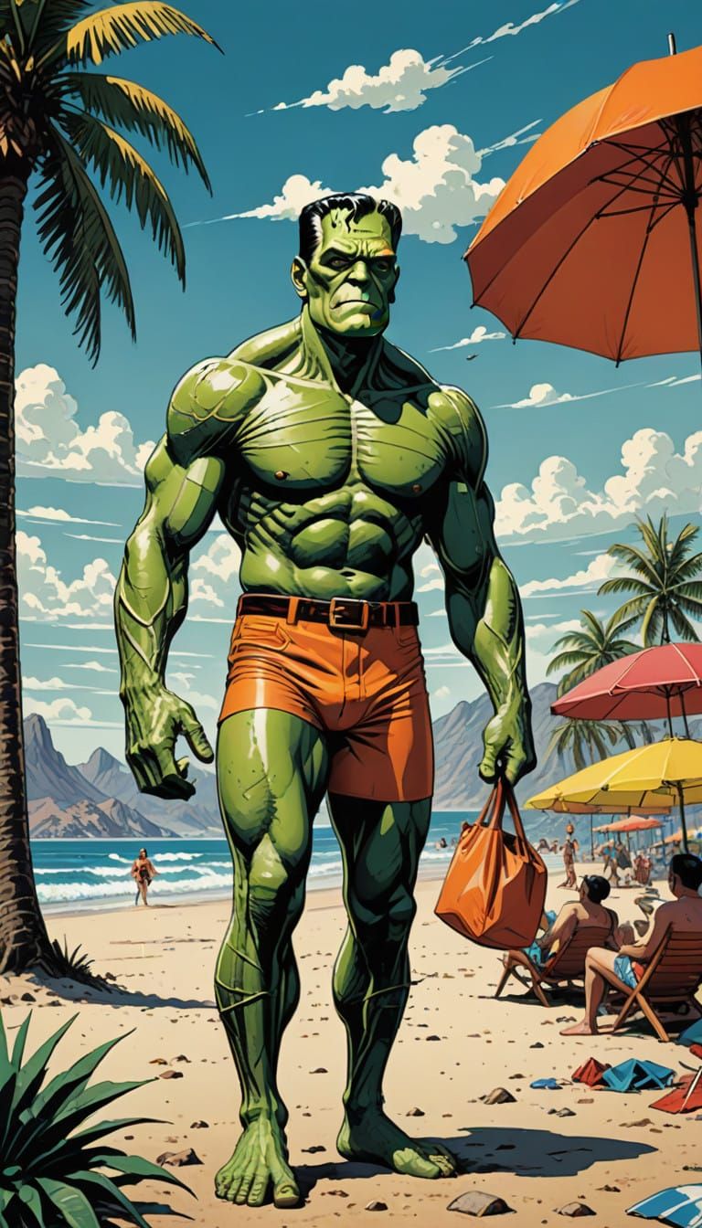 Frankenstein's Monster Takes a Beachy Break in Mad Magazine....